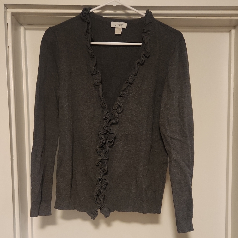LOFT Women's Gray Ruffle Sweater